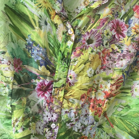 NWT Georg Roth Cotton Silk Blend Floral Button Up Blouse Green - Picture 5 of 7